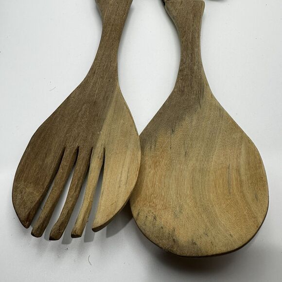 Wooden Salad Servers Serving Spoon & Fork With Zebra Handle 11-12” - Picture 2 of 4